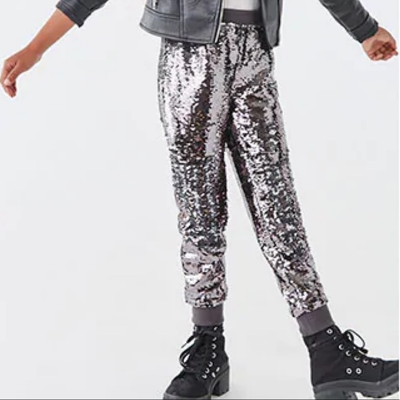 Gunmetal Sequin Kids Joggers - Picture 2 of 6